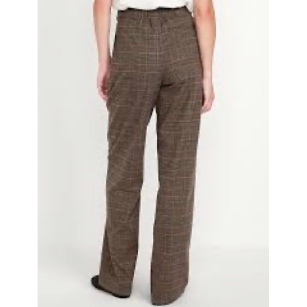 Old Navy Taylor Wide Leg Trouser Womens 16 Tall Brown Houndstooth Dark Academia